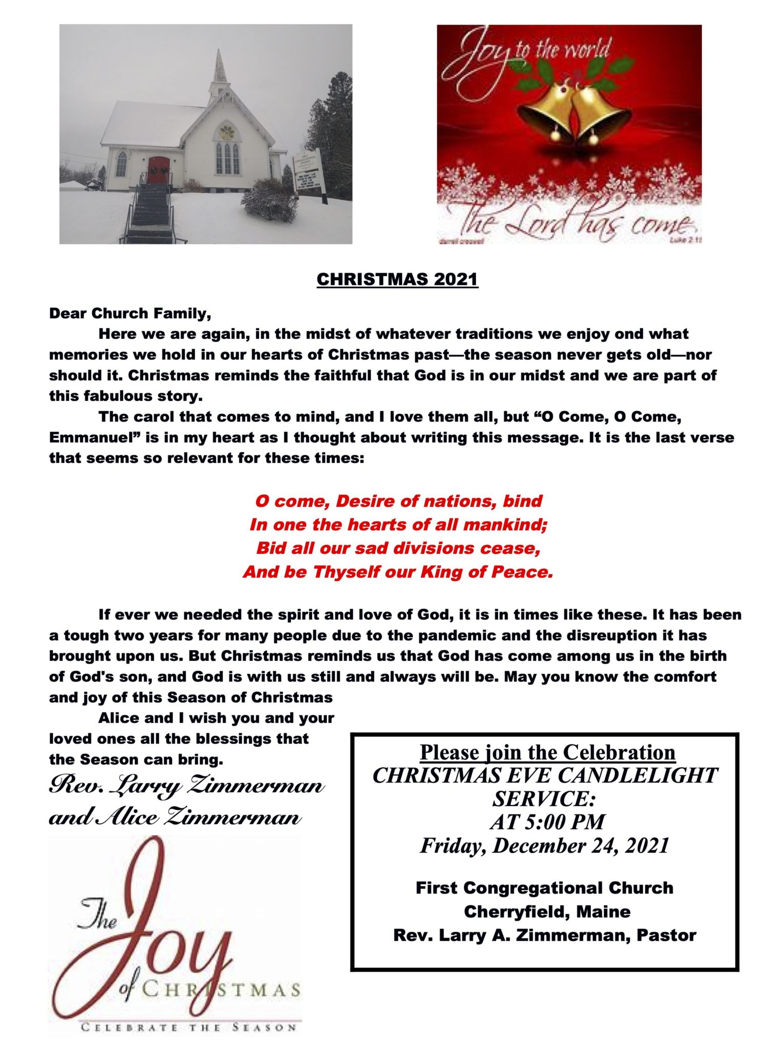 » Church Christmas Letter for 2021 Cherryfield Congregational Church